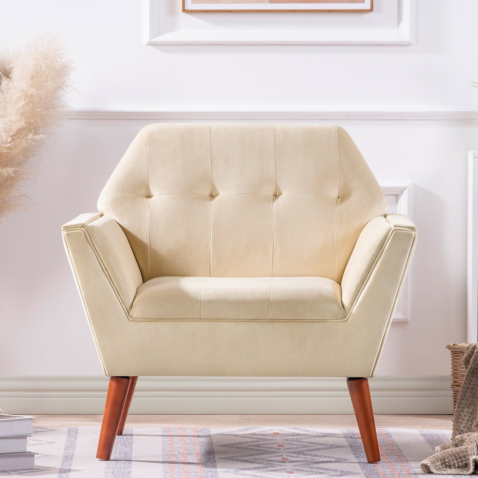 THE FURNITURE CO. Accent Chair Beige Upholstered Chair with Birch Legs