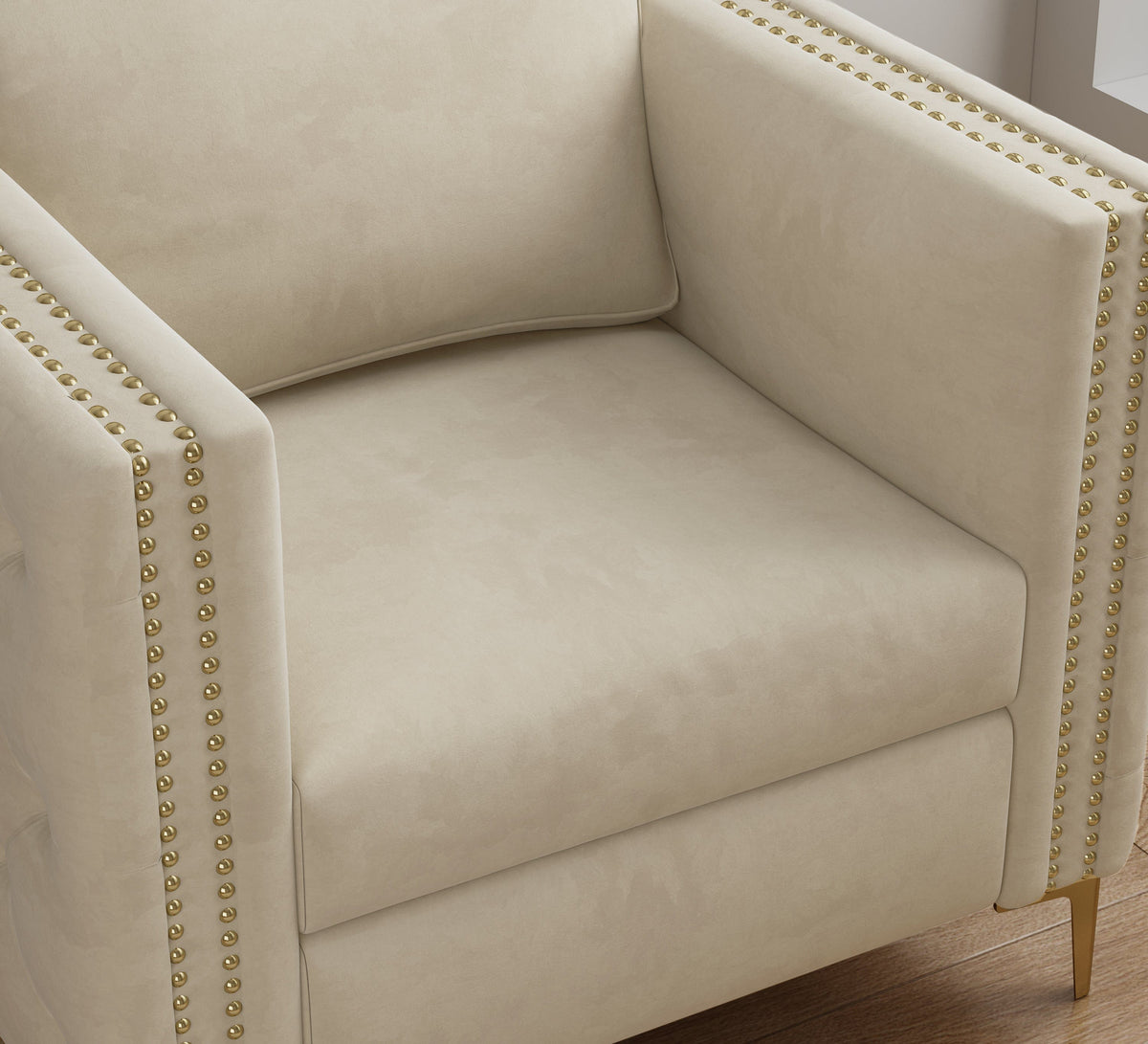THE FURNITURE CO. Accent Chair Beige Velvet Accent Chair with Gold Metal Legs