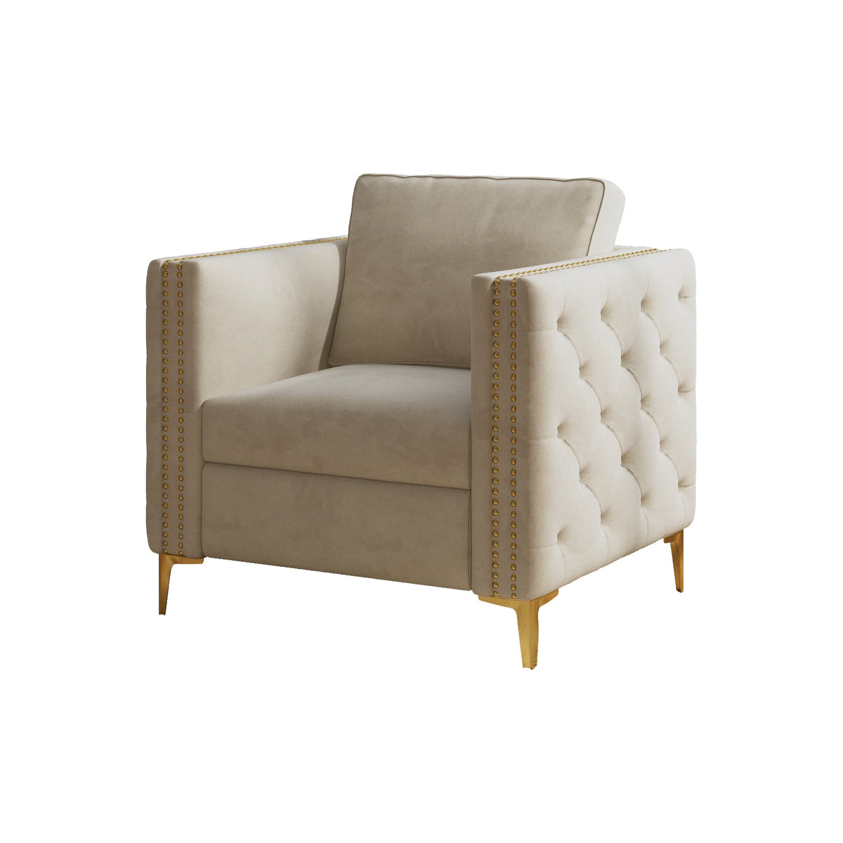 THE FURNITURE CO. Accent Chair Beige Velvet Accent Chair with Gold Metal Legs