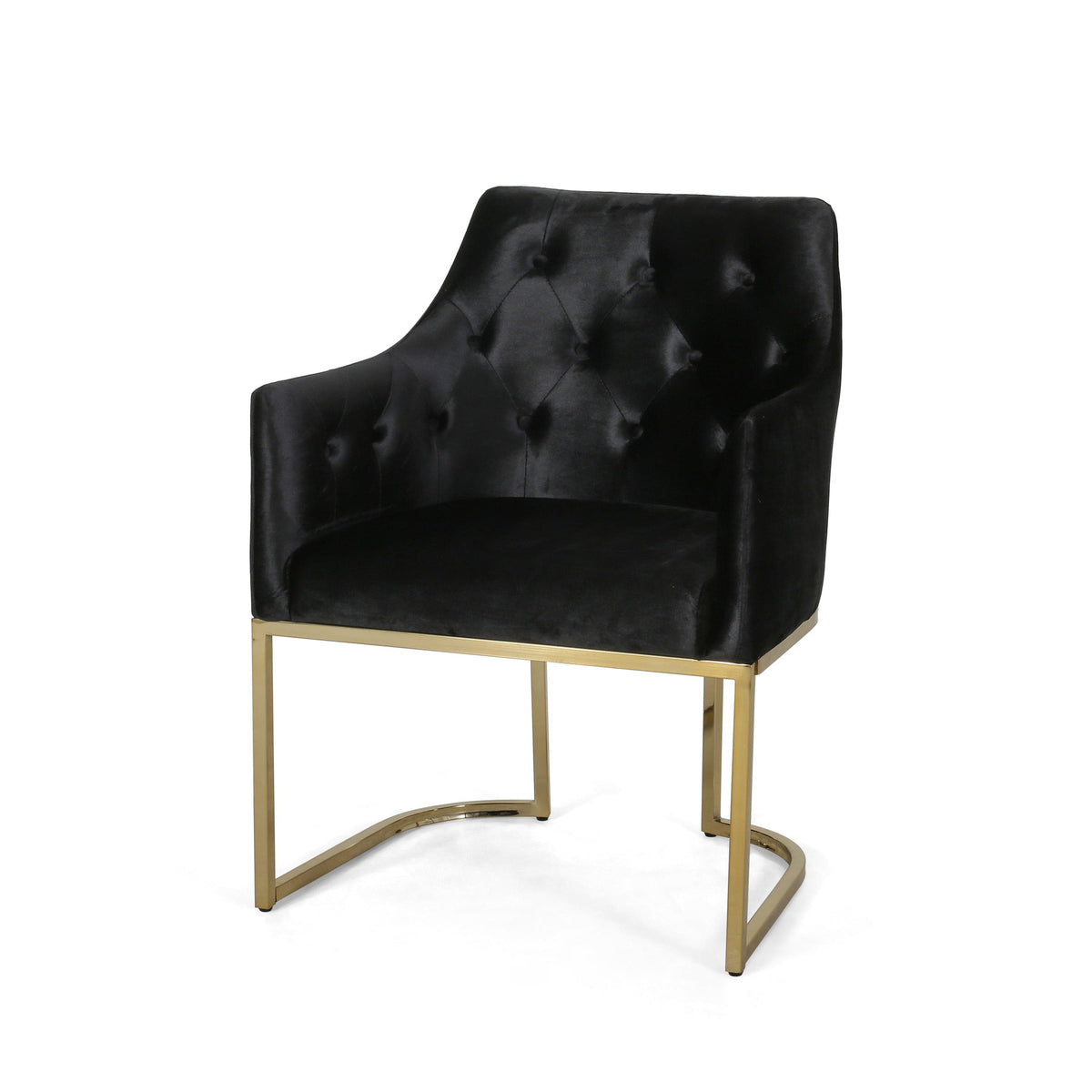 THE FURNITURE CO. Accent Chair Black Altay Velvet Modern Glam Accent Chair with Gold Accents