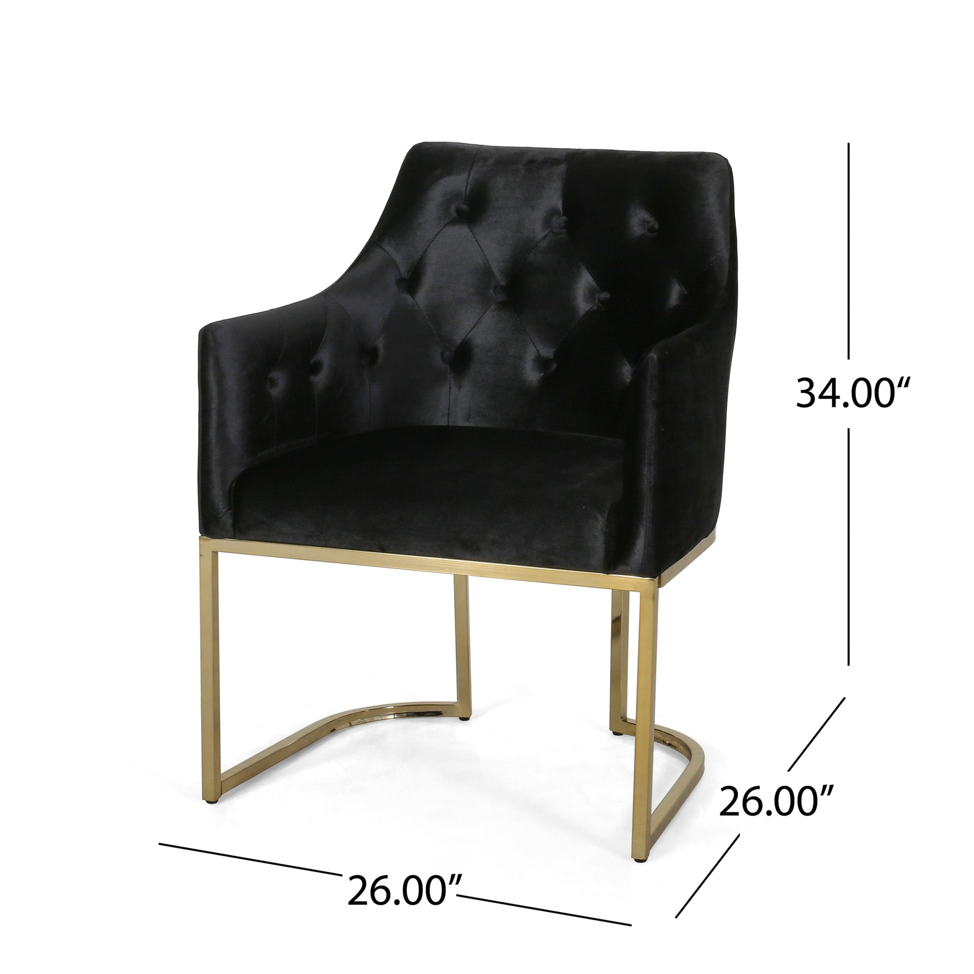 THE FURNITURE CO. Accent Chair Black Altay Velvet Modern Glam Accent Chair with Gold Accents