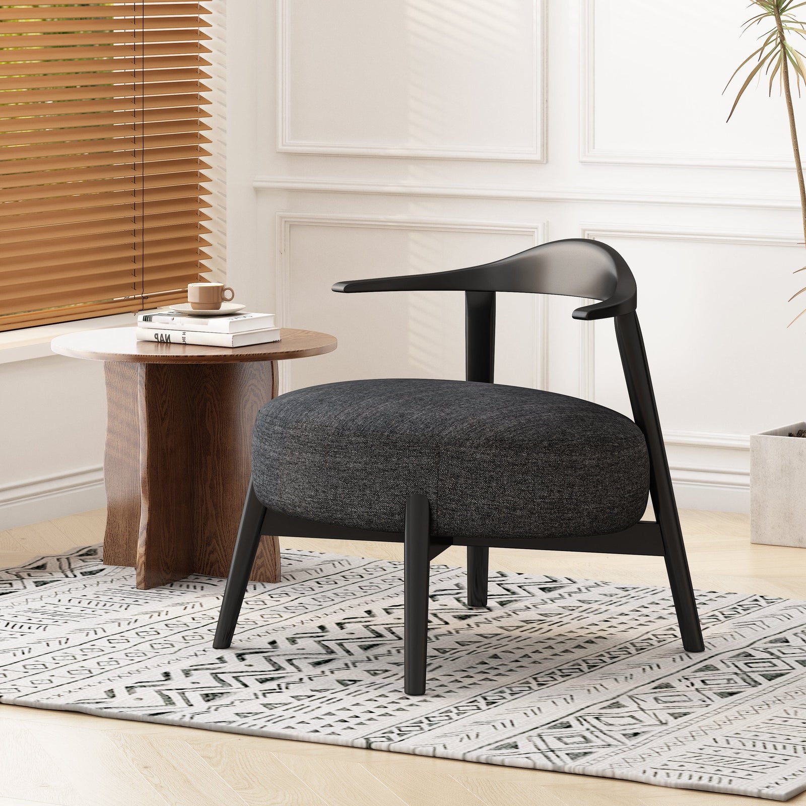 THE FURNITURE CO. Accent Chair Black Fabric Accent Chair with Birch Wood Legs