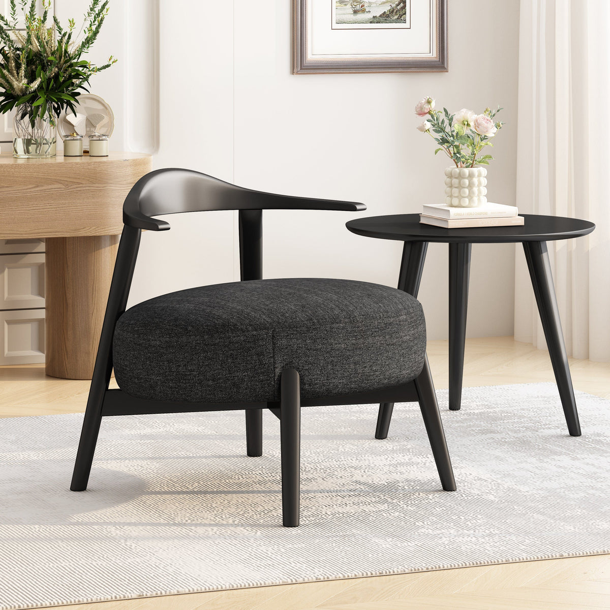 THE FURNITURE CO. Accent Chair Black Fabric Accent Chair with Birch Wood Legs