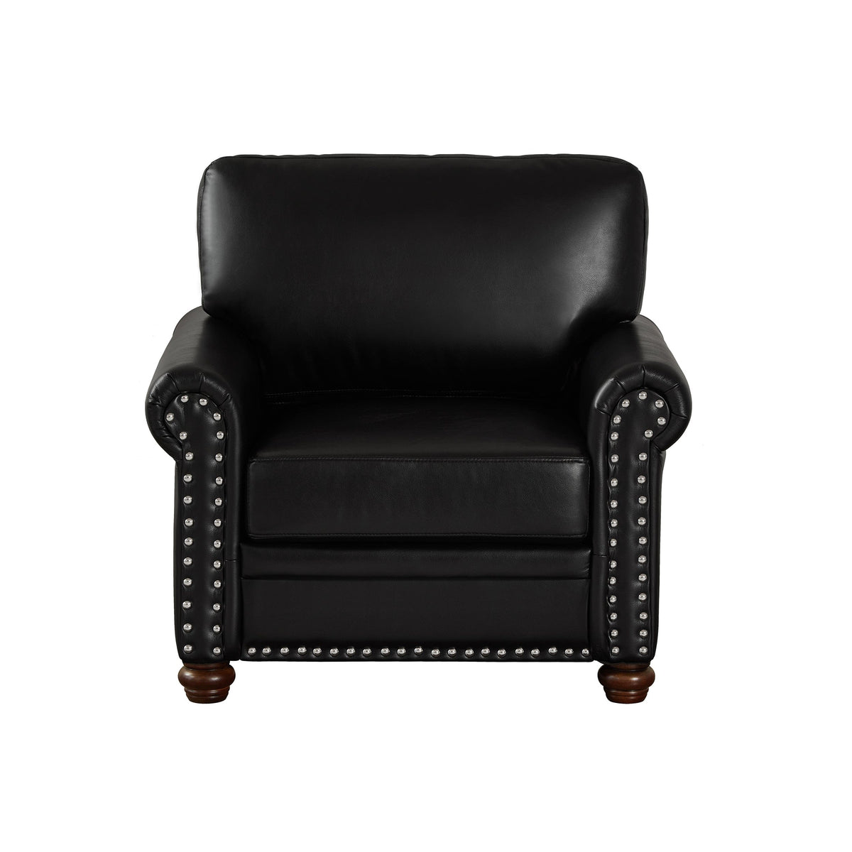THE FURNITURE CO. Accent Chair Black Faux Leather Single Seat Chair with Wooden Legs