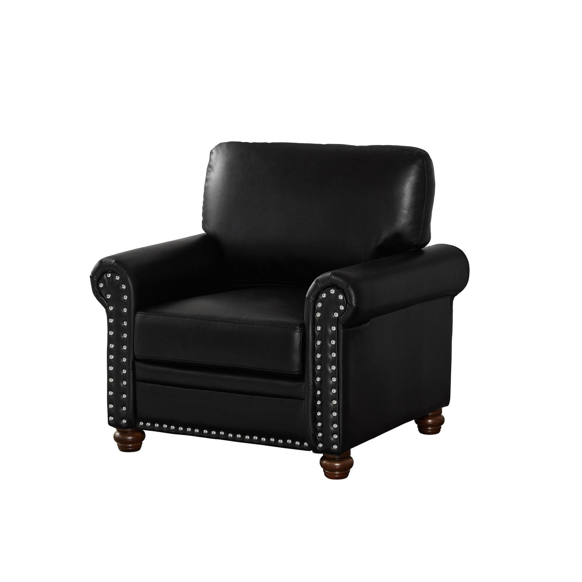 THE FURNITURE CO. Accent Chair Black Faux Leather Single Seat Chair with Wooden Legs