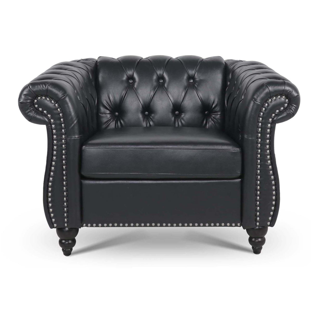 THE FURNITURE CO. Accent Chair Black Mid-Century Faux Leather One Seater Sofa