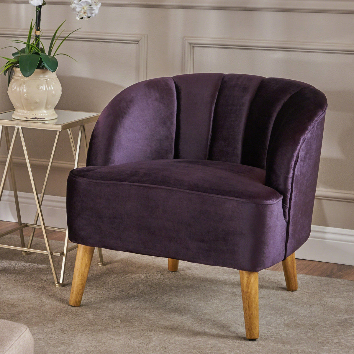 THE FURNITURE CO. Accent Chair Blackberry Velvet Club Chair with Birch Wood Legs