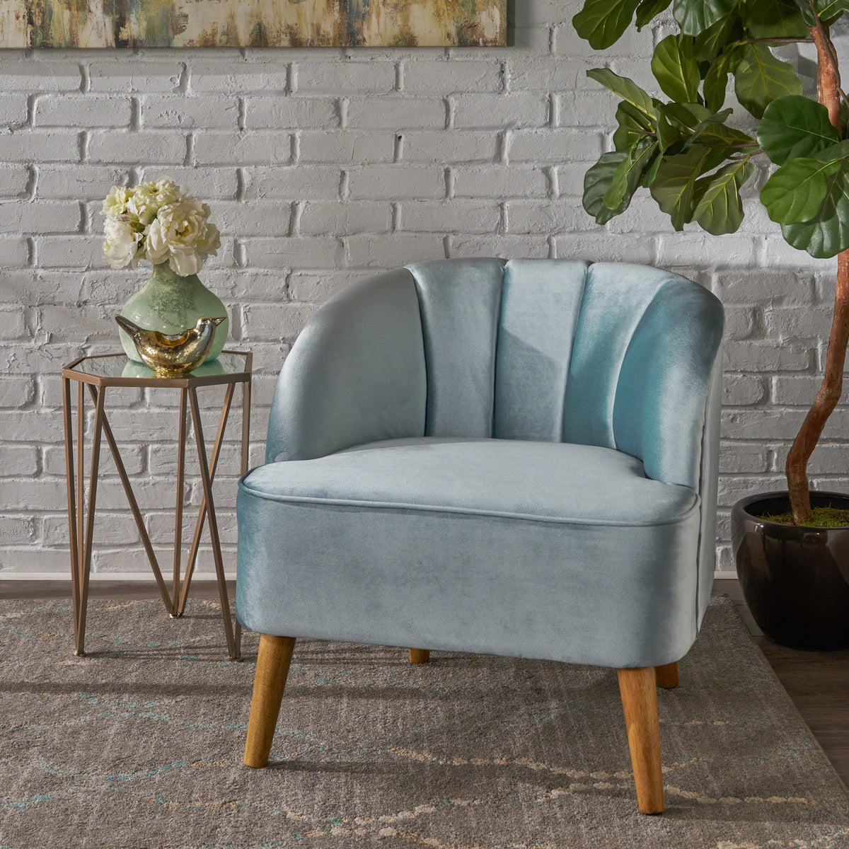 THE FURNITURE CO. Accent Chair Blue Mid-Century Modern Club Chair
