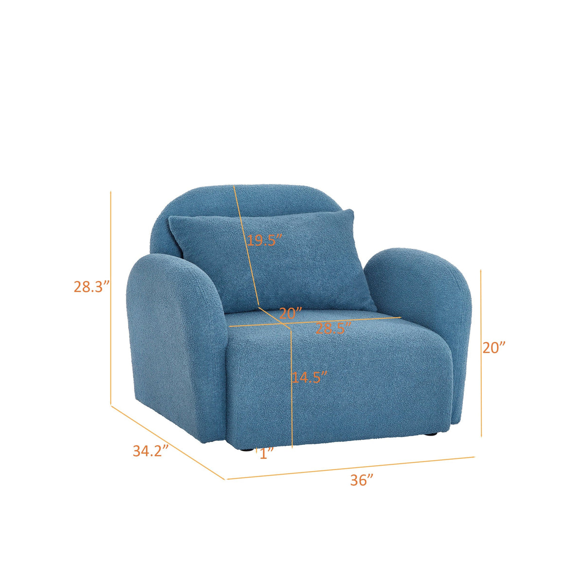 THE FURNITURE CO. Accent Chair Blue Teddy One-Seat Lazy Sofa Chair