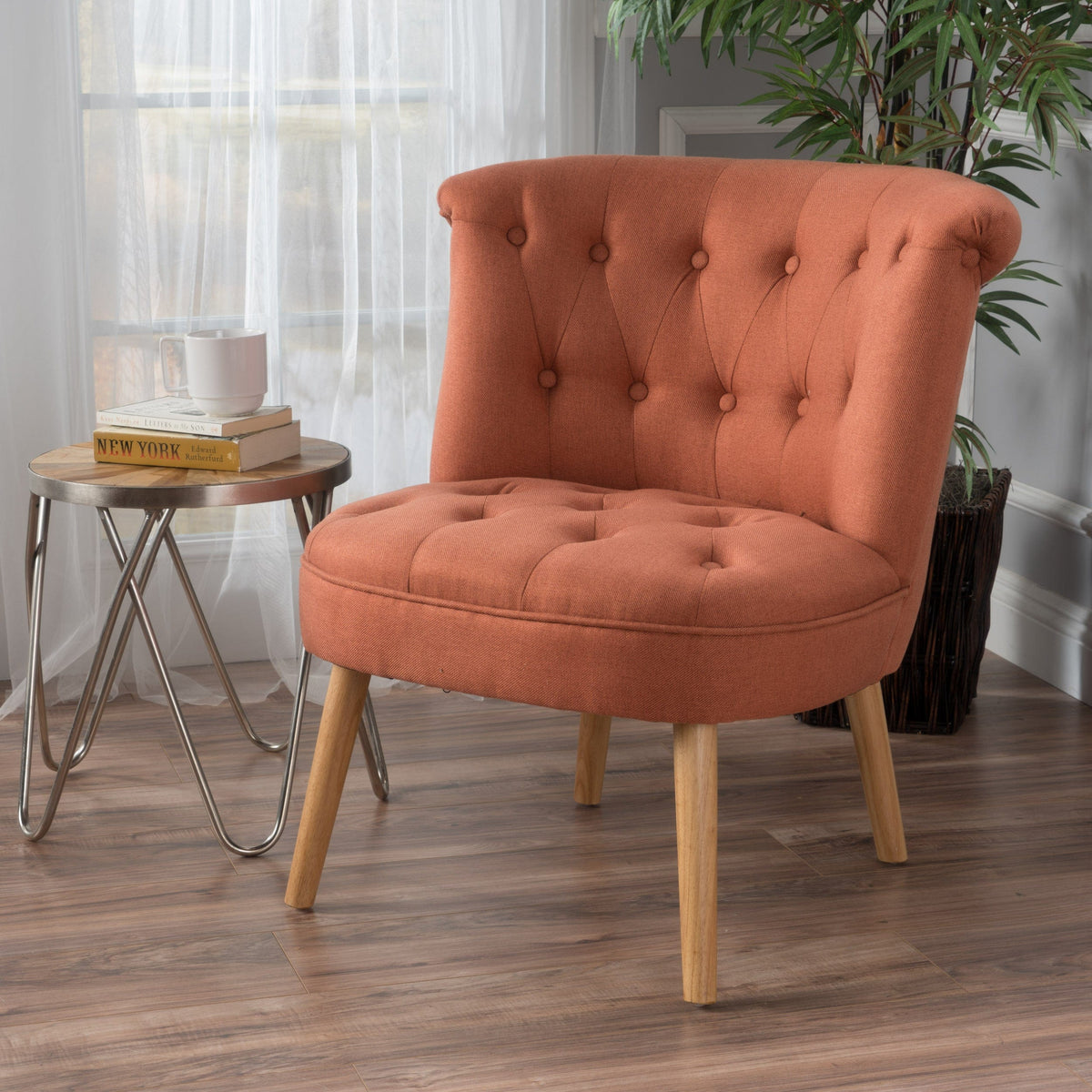 THE FURNITURE CO. Accent Chair Bordeaux Tufted Orange Mid Century Fusion Button Tufted Accent Chair