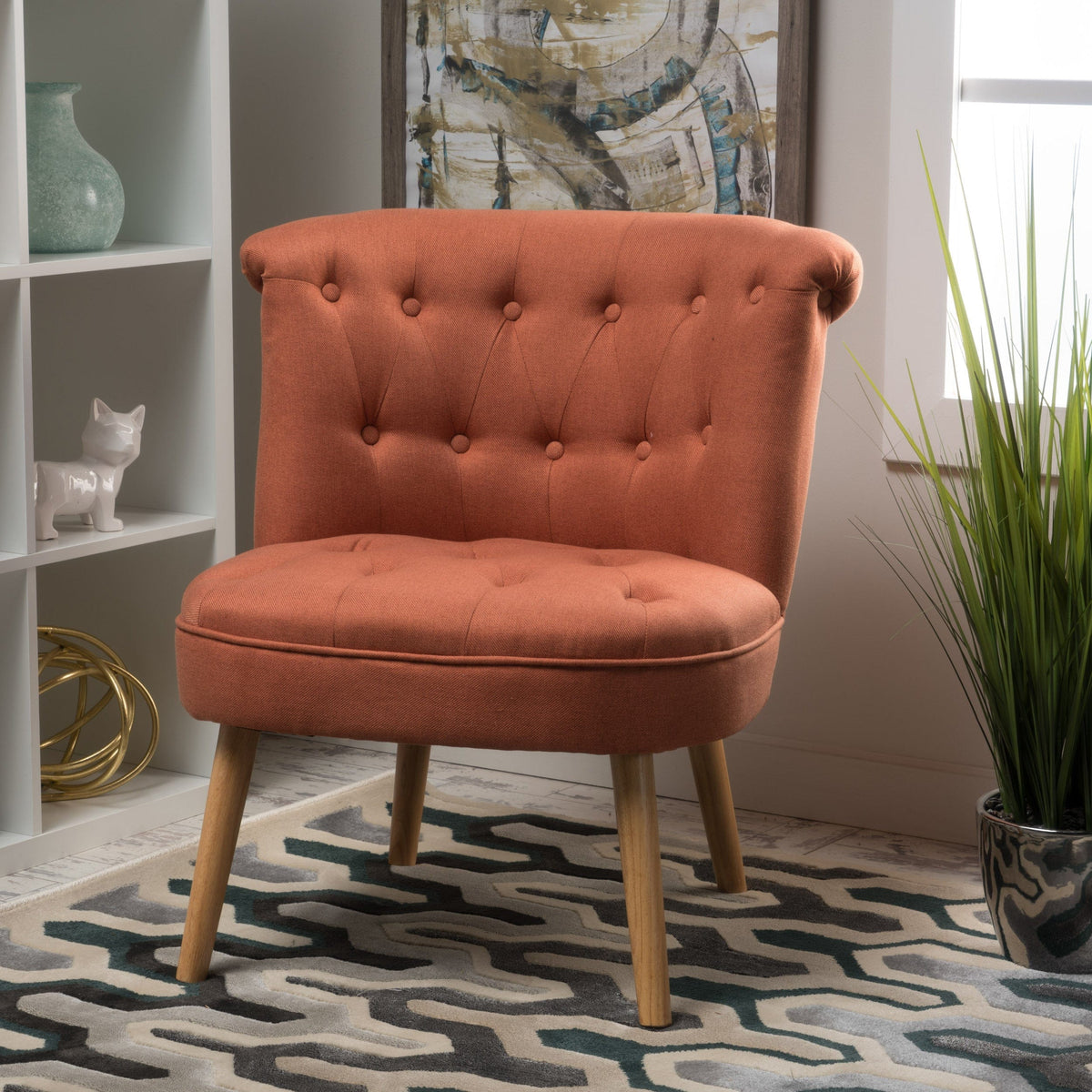 THE FURNITURE CO. Accent Chair Bordeaux Tufted Orange Mid Century Fusion Button Tufted Accent Chair