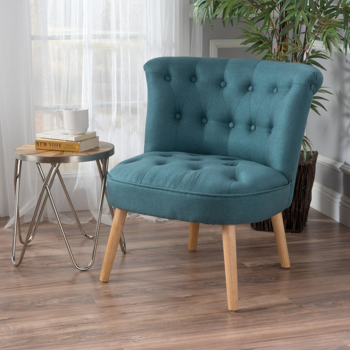 THE FURNITURE CO. Accent Chair Bordeaux Tufted Teal Mid-Century Fusion Button Tufted Chair