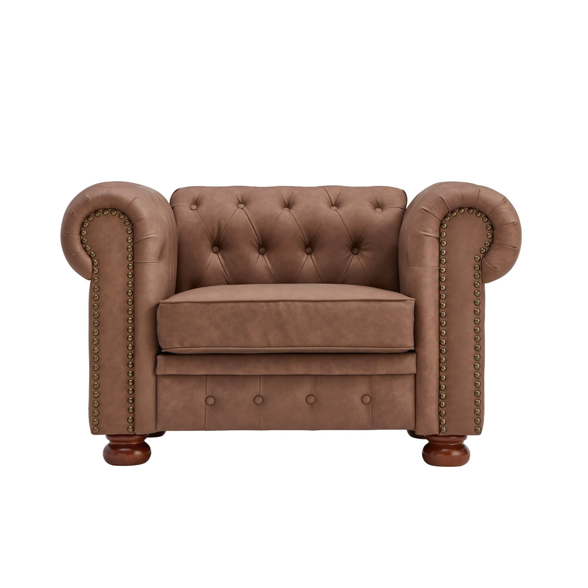 THE FURNITURE CO. Accent Chair Brown Faux Leather Chesterfield Single Sofa Chair
