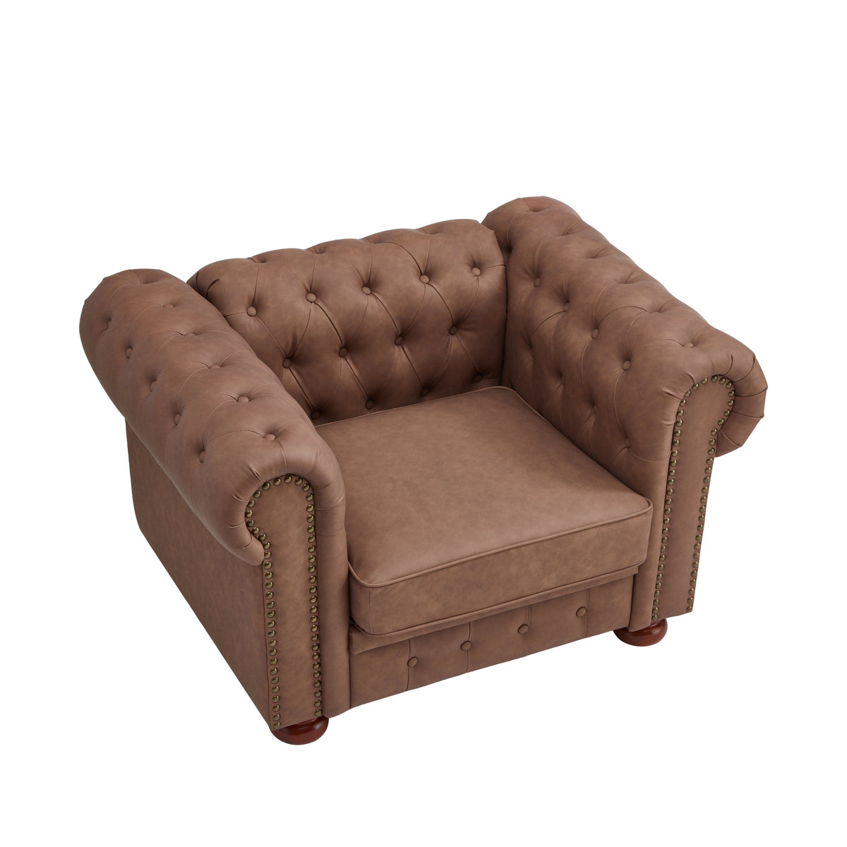 THE FURNITURE CO. Accent Chair Brown Faux Leather Chesterfield Single Sofa Chair