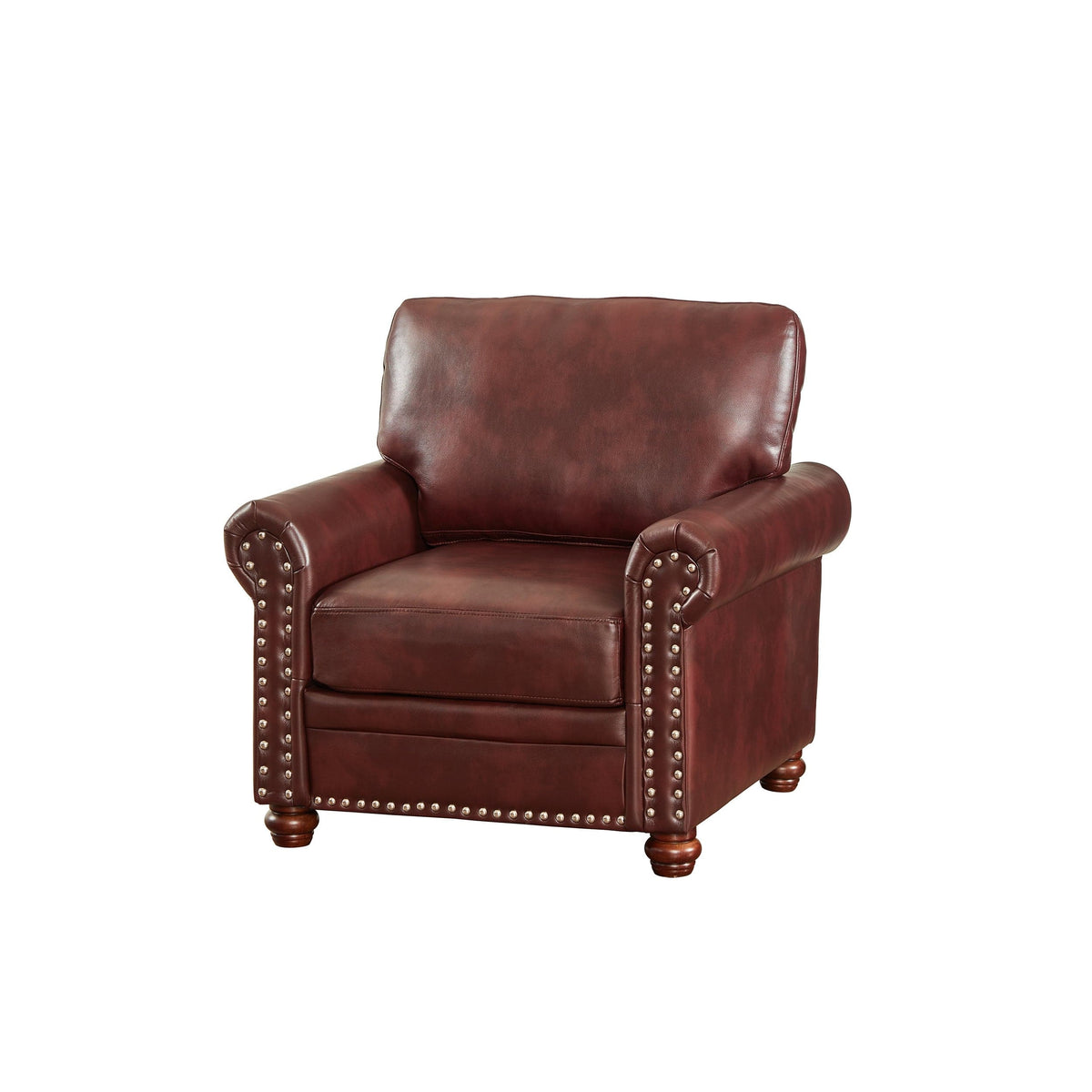 THE FURNITURE CO. Accent Chair Burgundy Faux Leather Single Seat Sofa with Wooden Legs