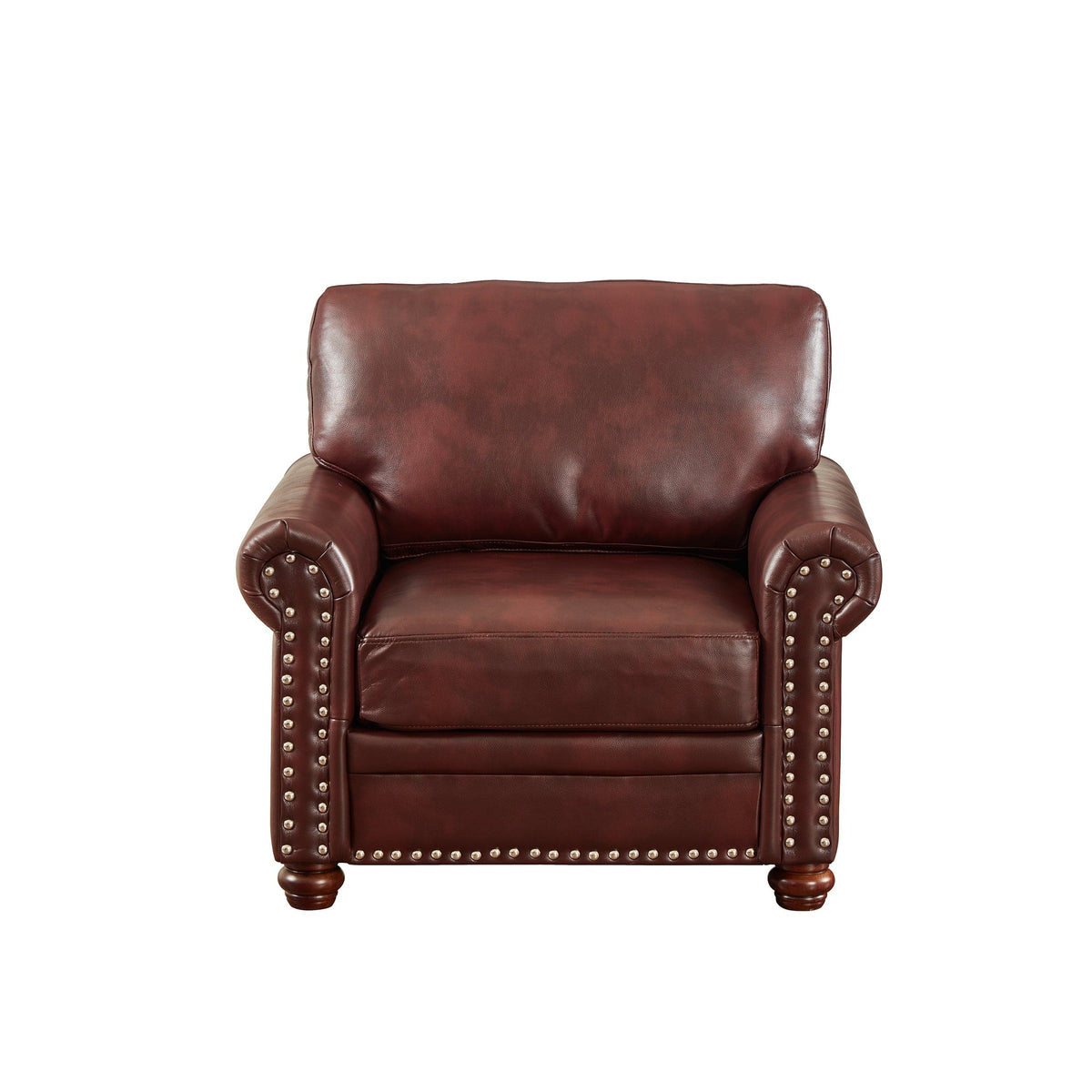 THE FURNITURE CO. Accent Chair Burgundy Faux Leather Single Seat Sofa with Wooden Legs