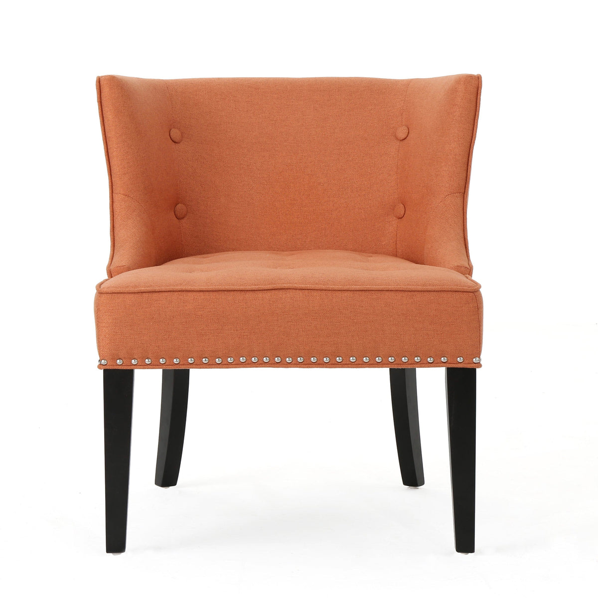 THE FURNITURE CO. Accent Chair Button-Tufted Waffle Stitch Accent Chair In Orange Fabric