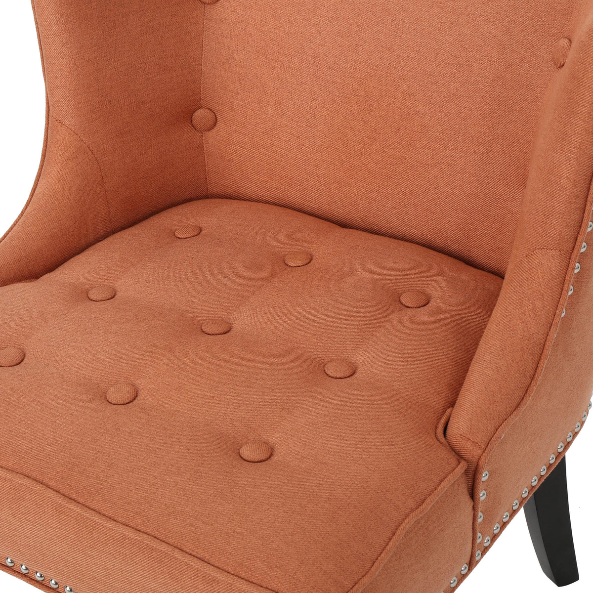 THE FURNITURE CO. Accent Chair Button-Tufted Waffle Stitch Accent Chair In Orange Fabric