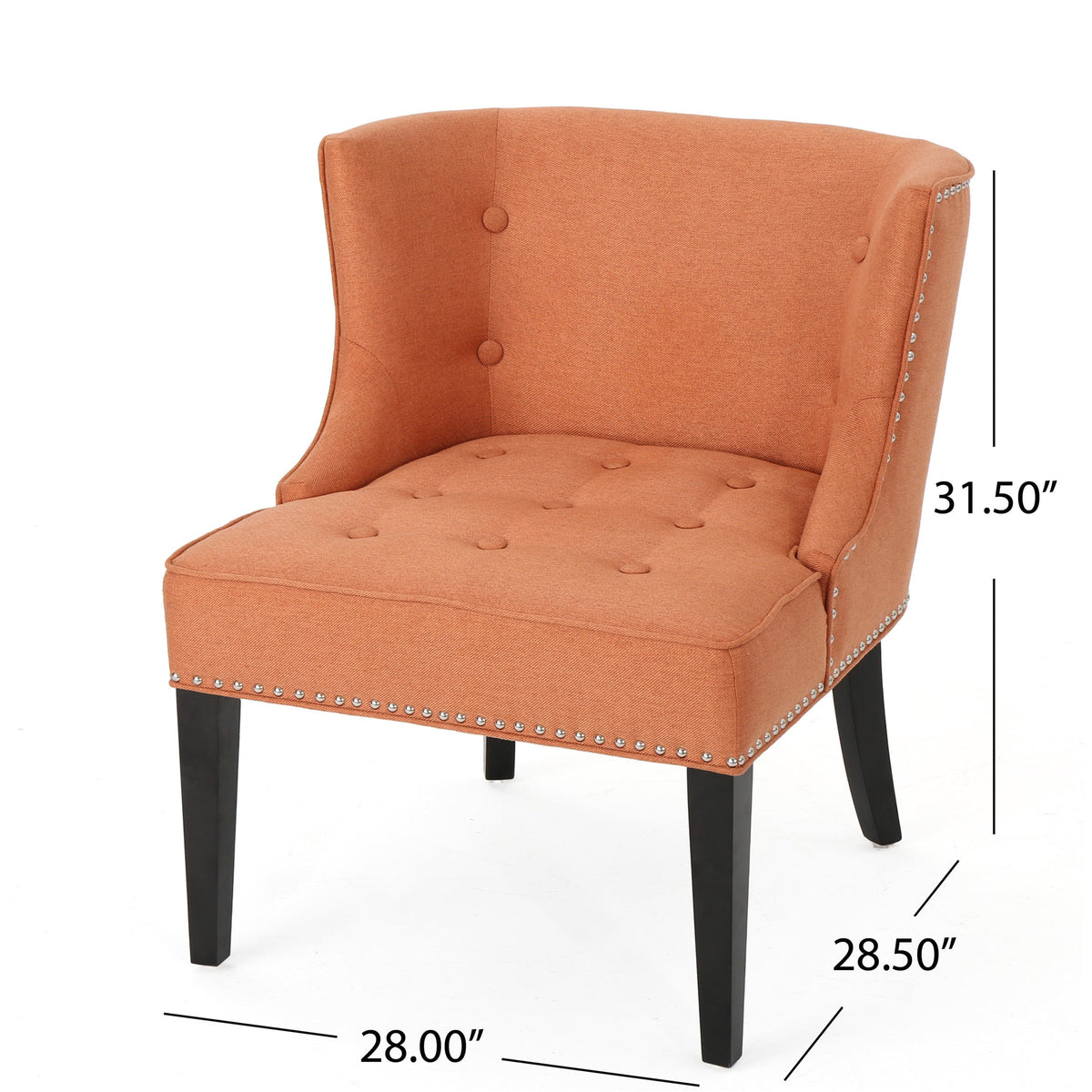 THE FURNITURE CO. Accent Chair Button-Tufted Waffle Stitch Accent Chair In Orange Fabric