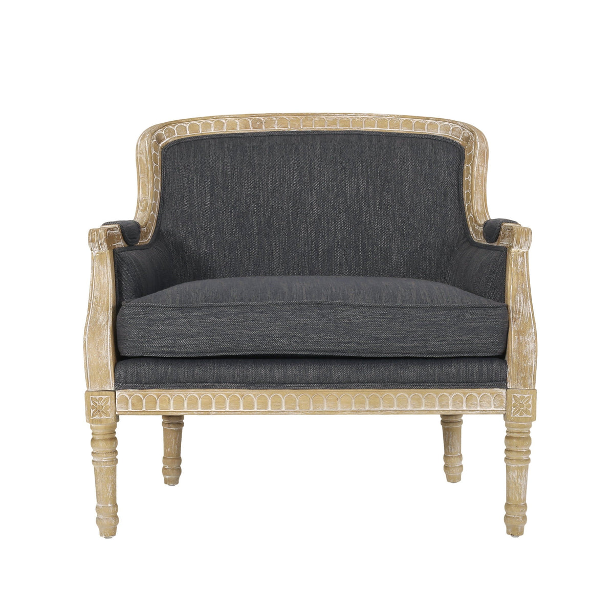 THE FURNITURE CO. Accent Chair Charcoal French Country-Inspired Club Chair – Weathered Finish with Rubberwood Frame