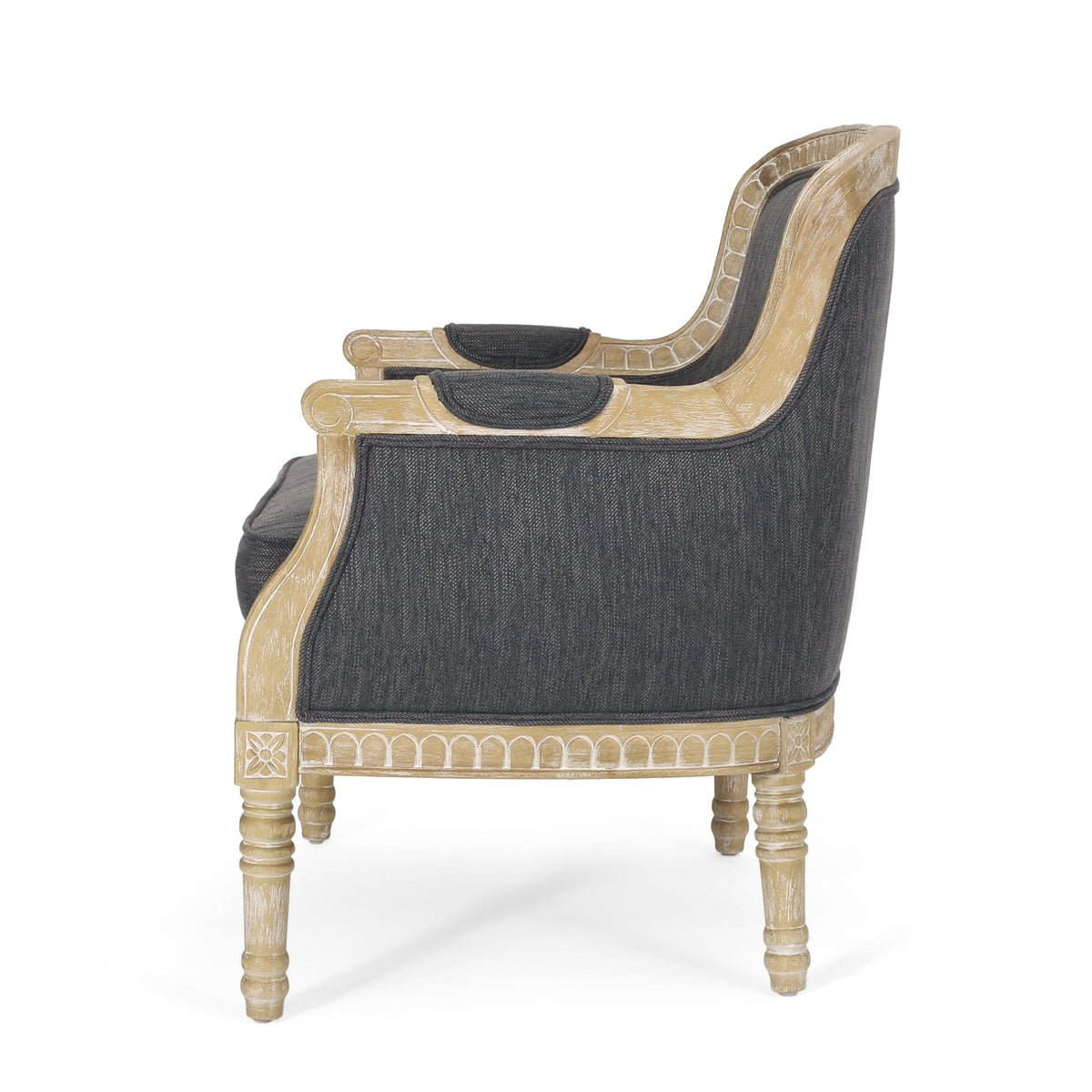 THE FURNITURE CO. Accent Chair Charcoal French Country-Inspired Club Chair – Weathered Finish with Rubberwood Frame