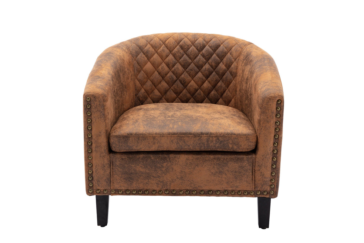 THE FURNITURE CO. Accent Chair Coffee Microfiber Barrel Accent Chair With Nailheads &amp; Solid Wood Legs