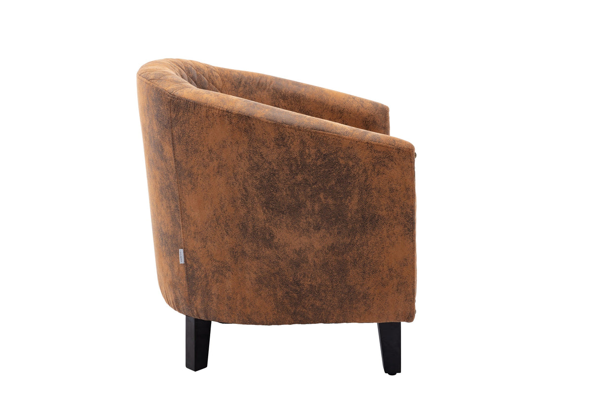THE FURNITURE CO. Accent Chair Coffee Microfiber Barrel Accent Chair With Nailheads &amp; Solid Wood Legs