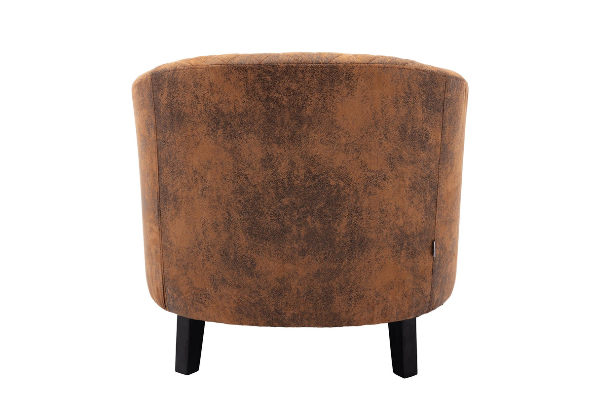 THE FURNITURE CO. Accent Chair Coffee Microfiber Barrel Accent Chair With Nailheads &amp; Solid Wood Legs