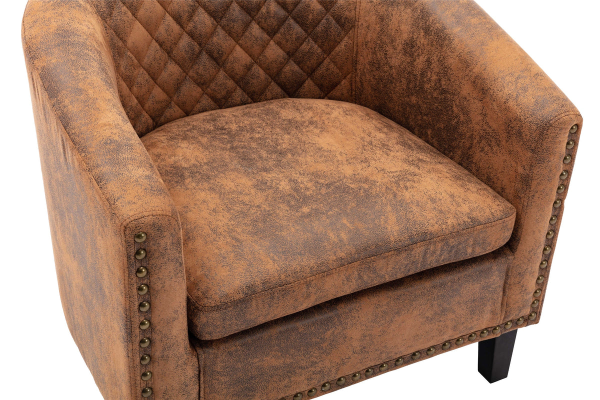 THE FURNITURE CO. Accent Chair Coffee Microfiber Barrel Accent Chair With Nailheads &amp; Solid Wood Legs