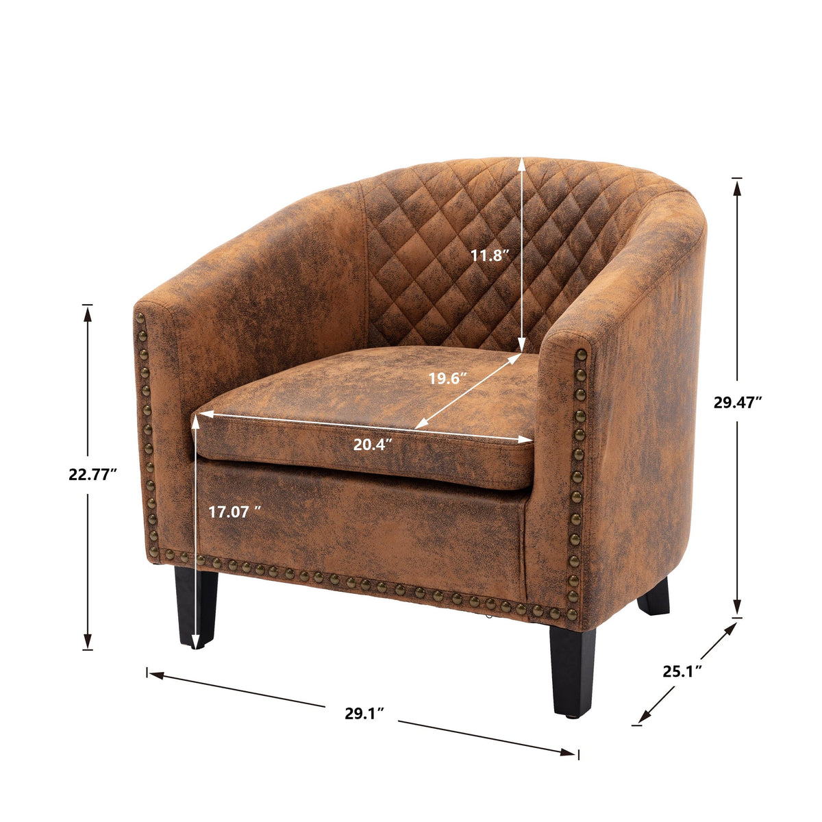 THE FURNITURE CO. Accent Chair Coffee Microfiber Barrel Accent Chair With Nailheads &amp; Solid Wood Legs