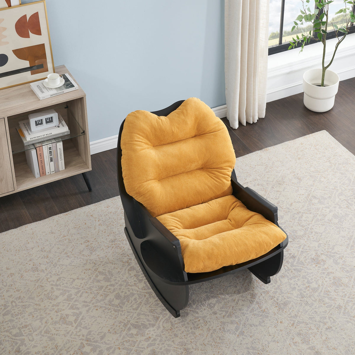 THE FURNITURE CO. Accent Chair Contemporary Yellow Velvet Compact Rocking Sofa