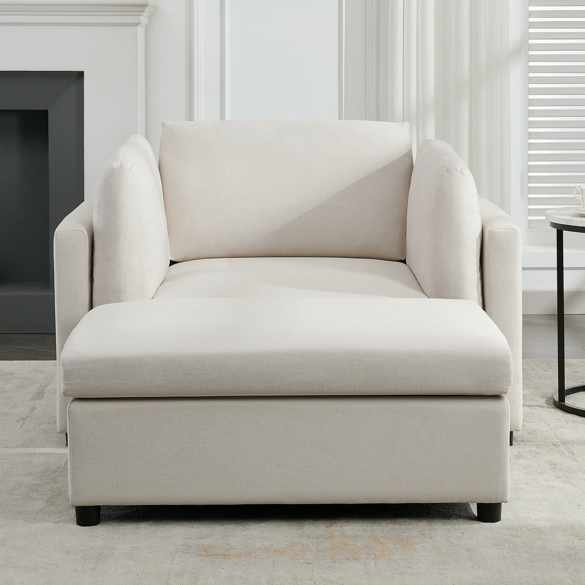 THE FURNITURE CO. Accent Chair Cream Linen Oversized Armchair with Ottoman