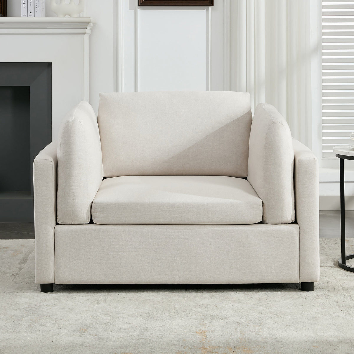 THE FURNITURE CO. Accent Chair Cream Linen Oversized Armchair with Ottoman