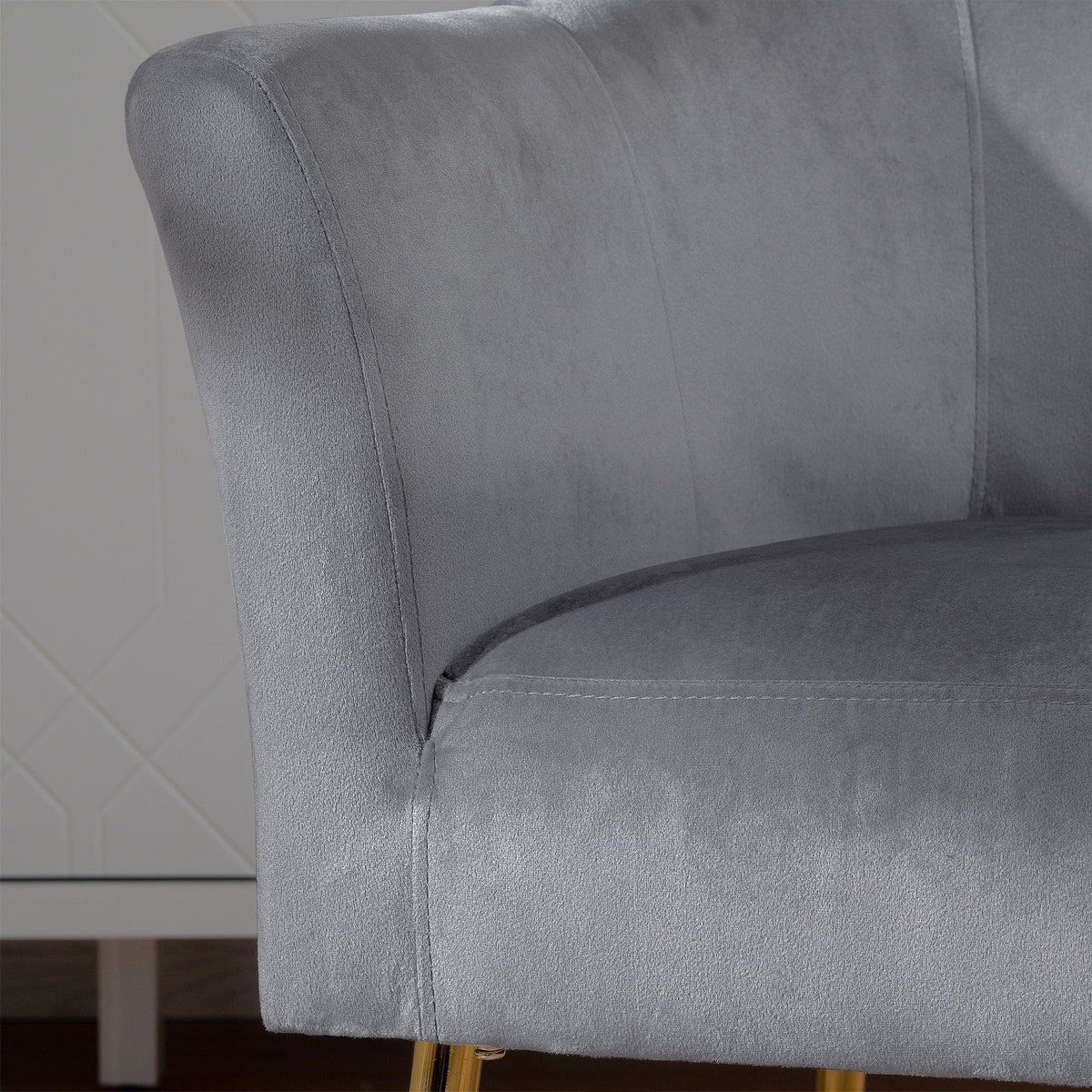 THE FURNITURE CO. Accent Chair Gray Italian Velvet Accent Chair with Gold Metal Legs