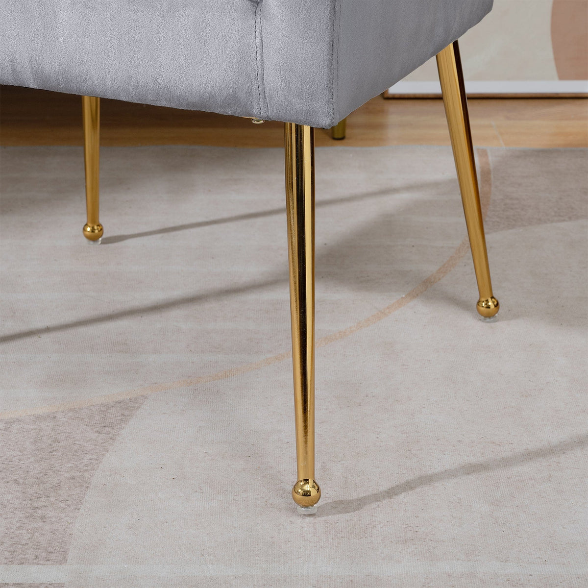 THE FURNITURE CO. Accent Chair Gray Italian Velvet Accent Chair with Gold Metal Legs