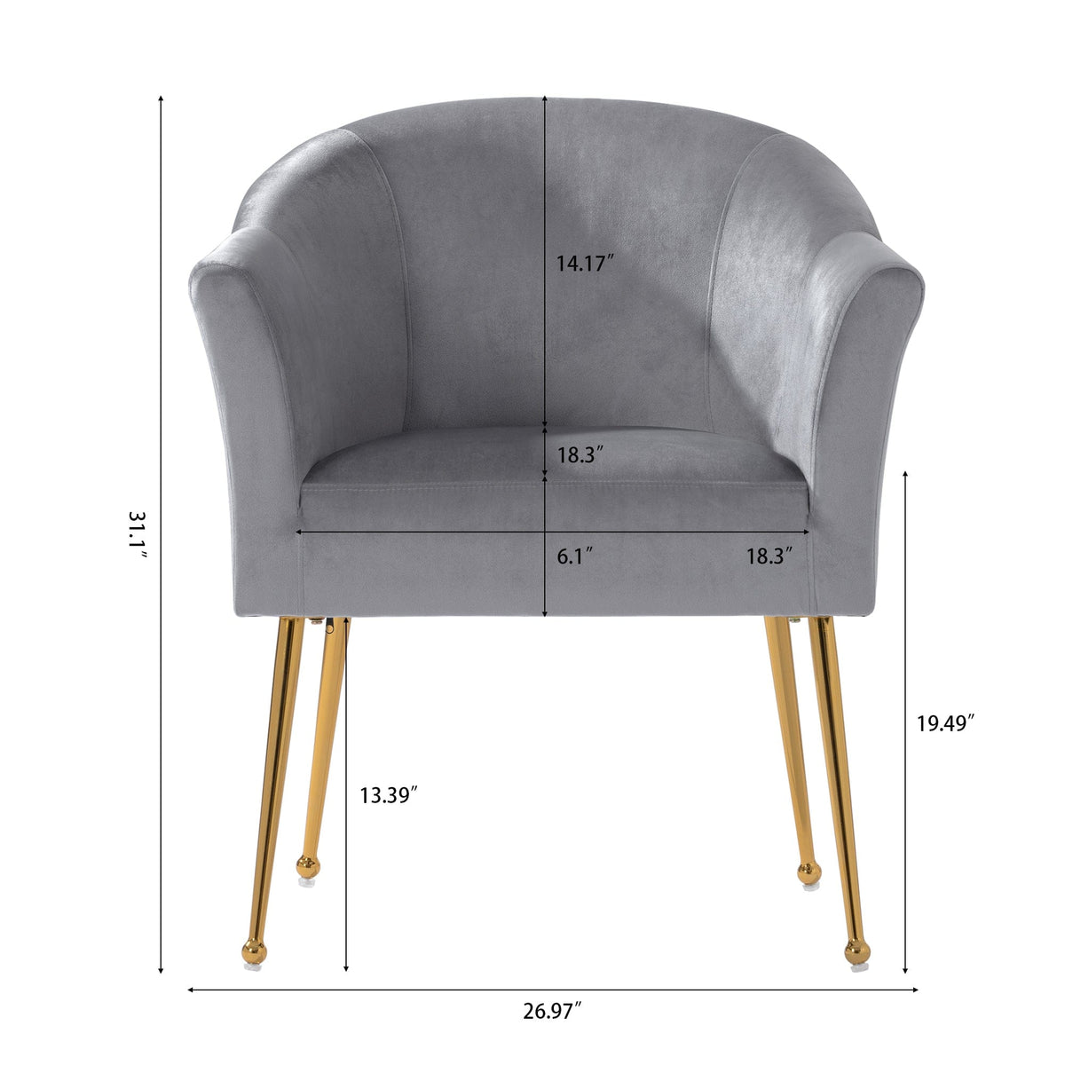 THE FURNITURE CO. Accent Chair Gray Italian Velvet Accent Chair with Gold Metal Legs