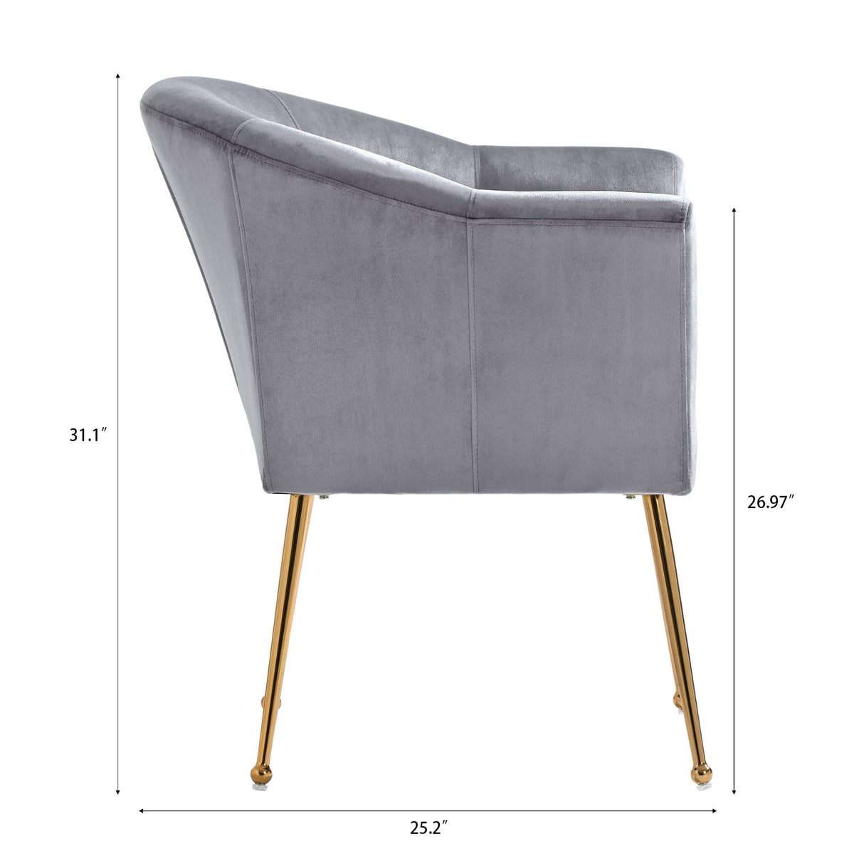 THE FURNITURE CO. Accent Chair Gray Italian Velvet Accent Chair with Gold Metal Legs