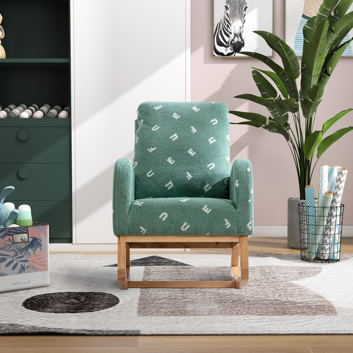 THE FURNITURE CO. Accent Chair Green Boucle Nursery Rocking Chair
