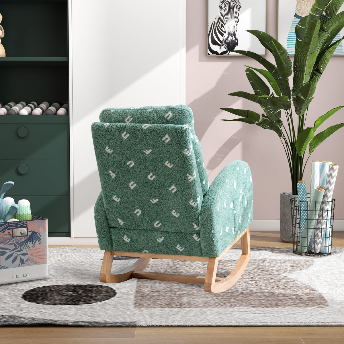 THE FURNITURE CO. Accent Chair Green Boucle Nursery Rocking Chair