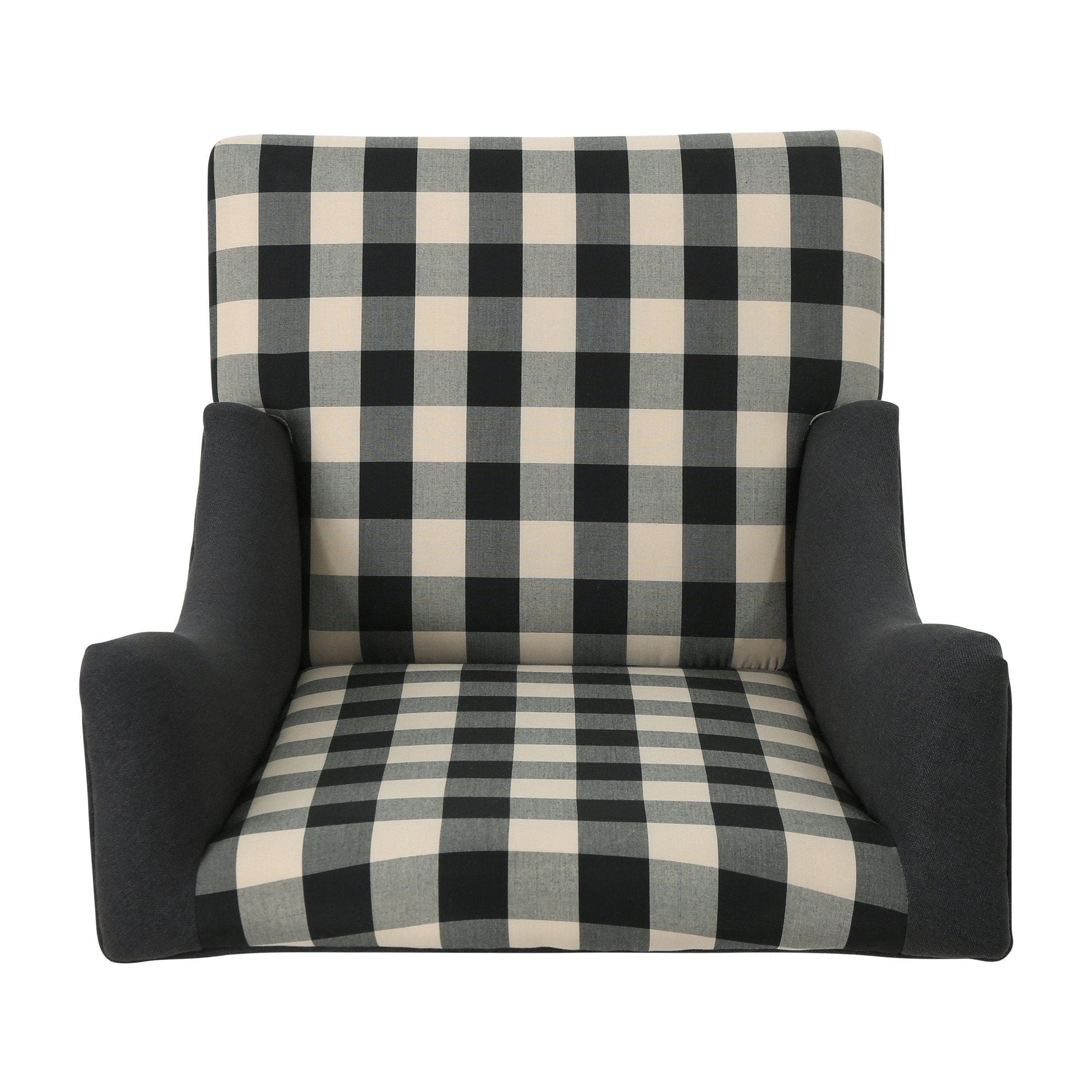 THE FURNITURE CO. Accent Chair High-Back Fabric Checkerboard Club Chair In Black  & Dark Charcoal