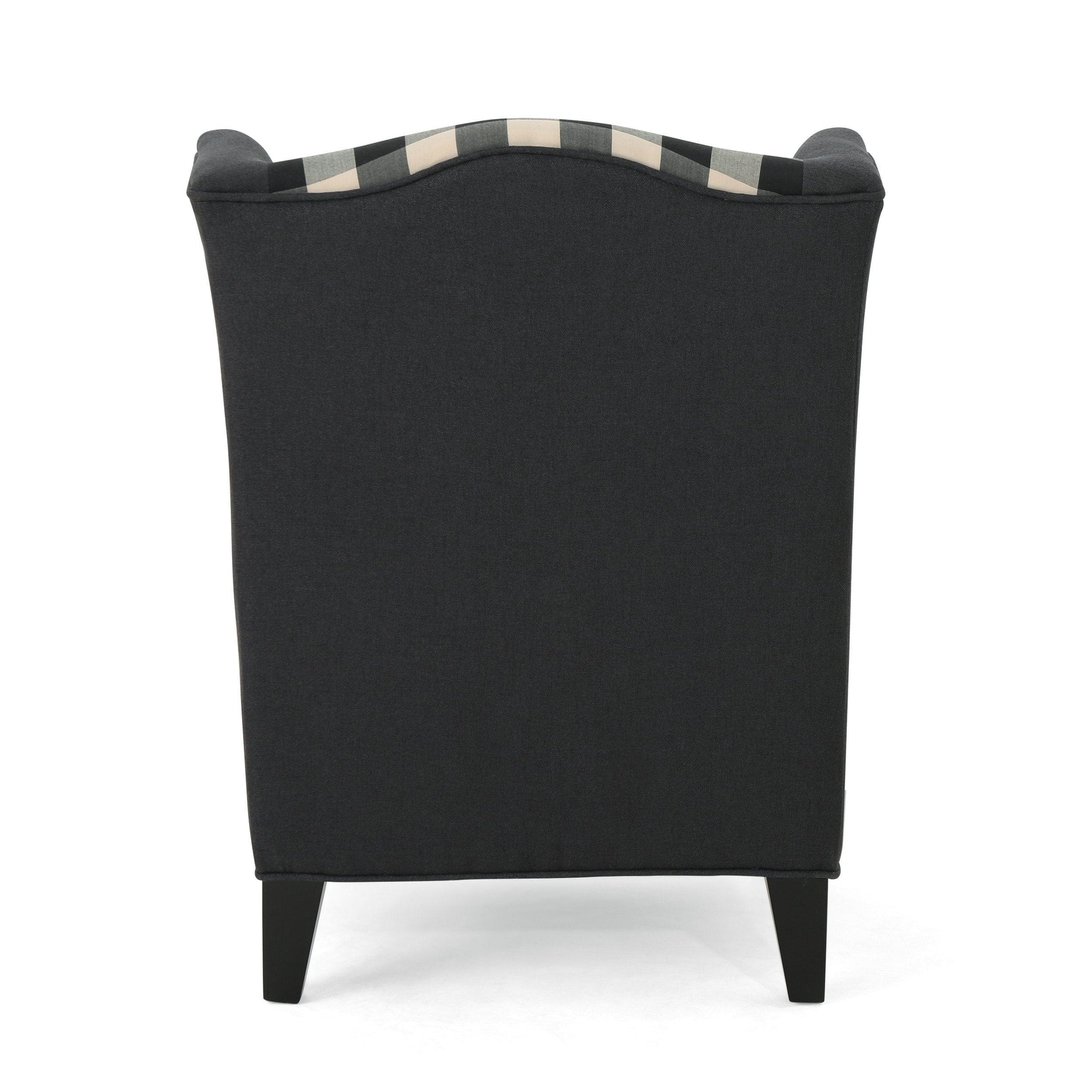 THE FURNITURE CO. Accent Chair High-Back Fabric Checkerboard Club Chair In Black  & Dark Charcoal