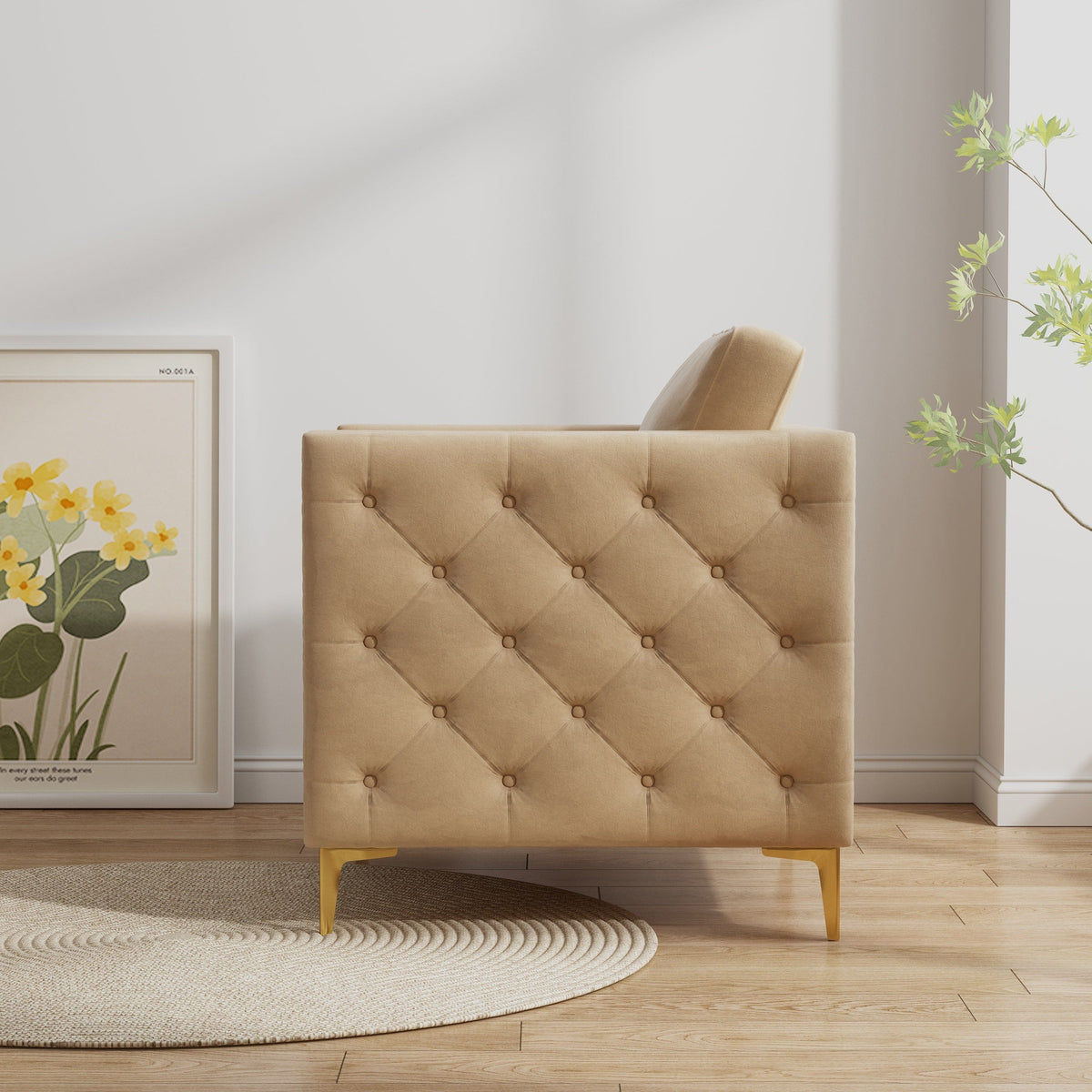 THE FURNITURE CO. Accent Chair Khaki Velvet Accent Chair With Gold Metal Legs