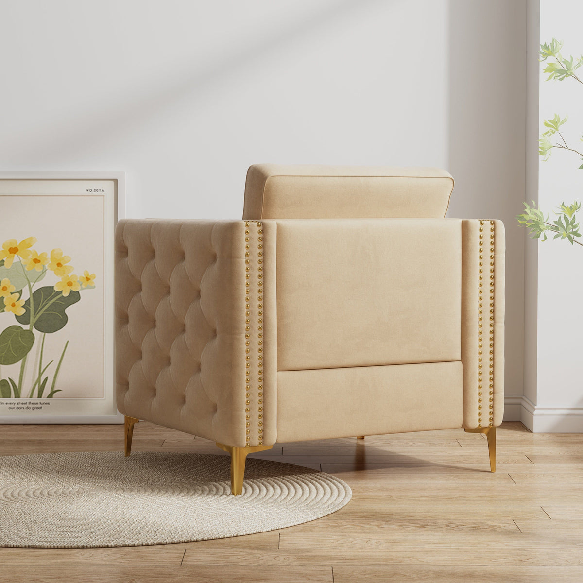 THE FURNITURE CO. Accent Chair Khaki Velvet Accent Chair With Gold Metal Legs