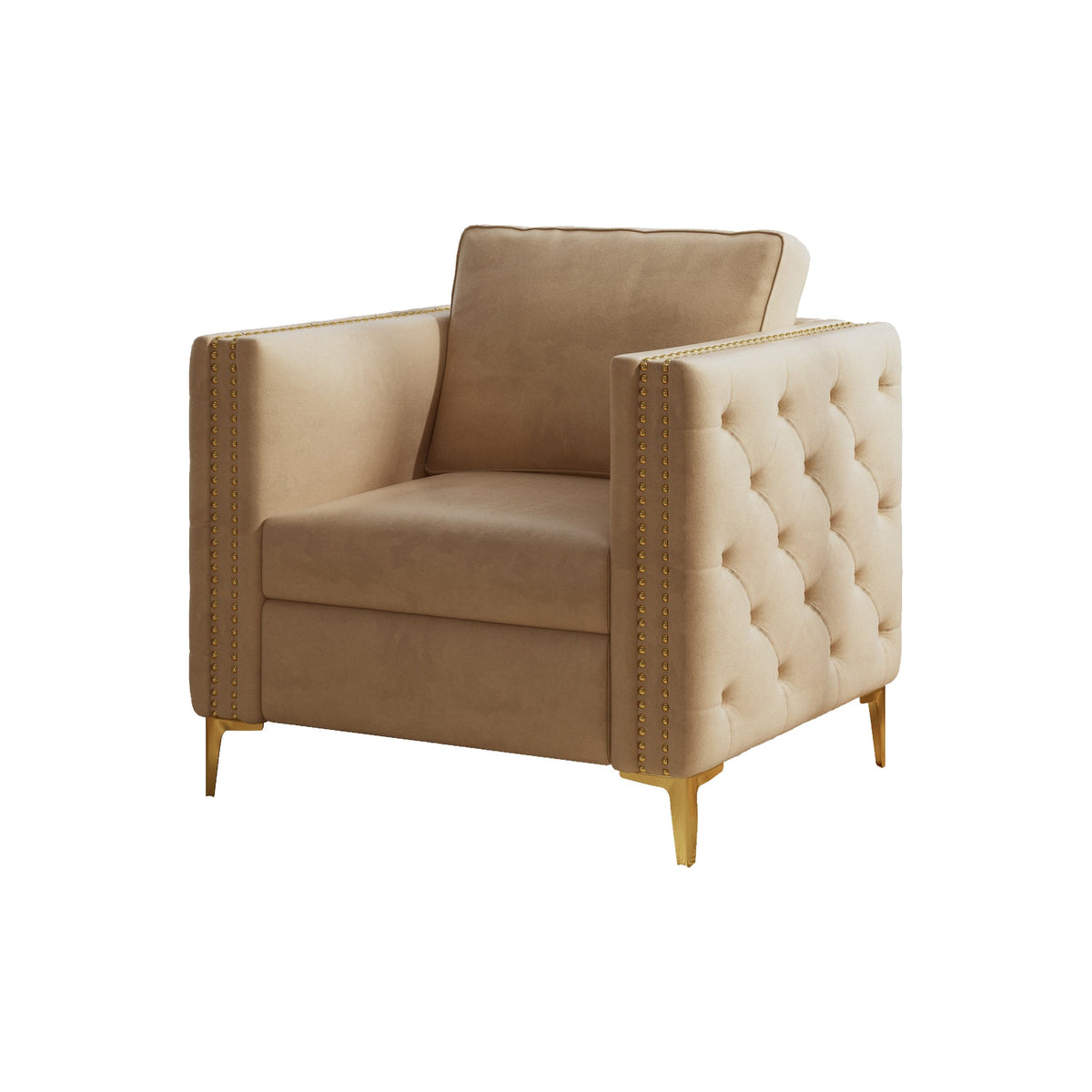 THE FURNITURE CO. Accent Chair Khaki Velvet Accent Chair With Gold Metal Legs
