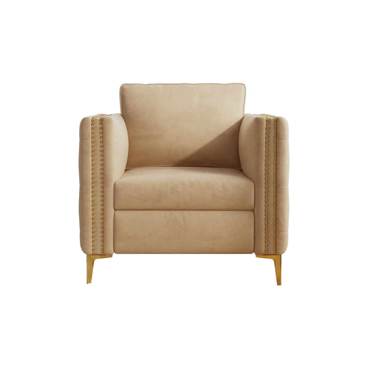 THE FURNITURE CO. Accent Chair Khaki Velvet Accent Chair With Gold Metal Legs