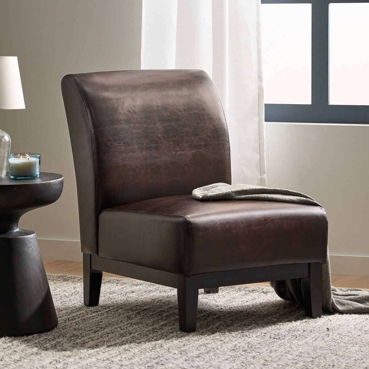 THE FURNITURE CO. Accent Chair Lennon Brown Upholstered Slipper Chair