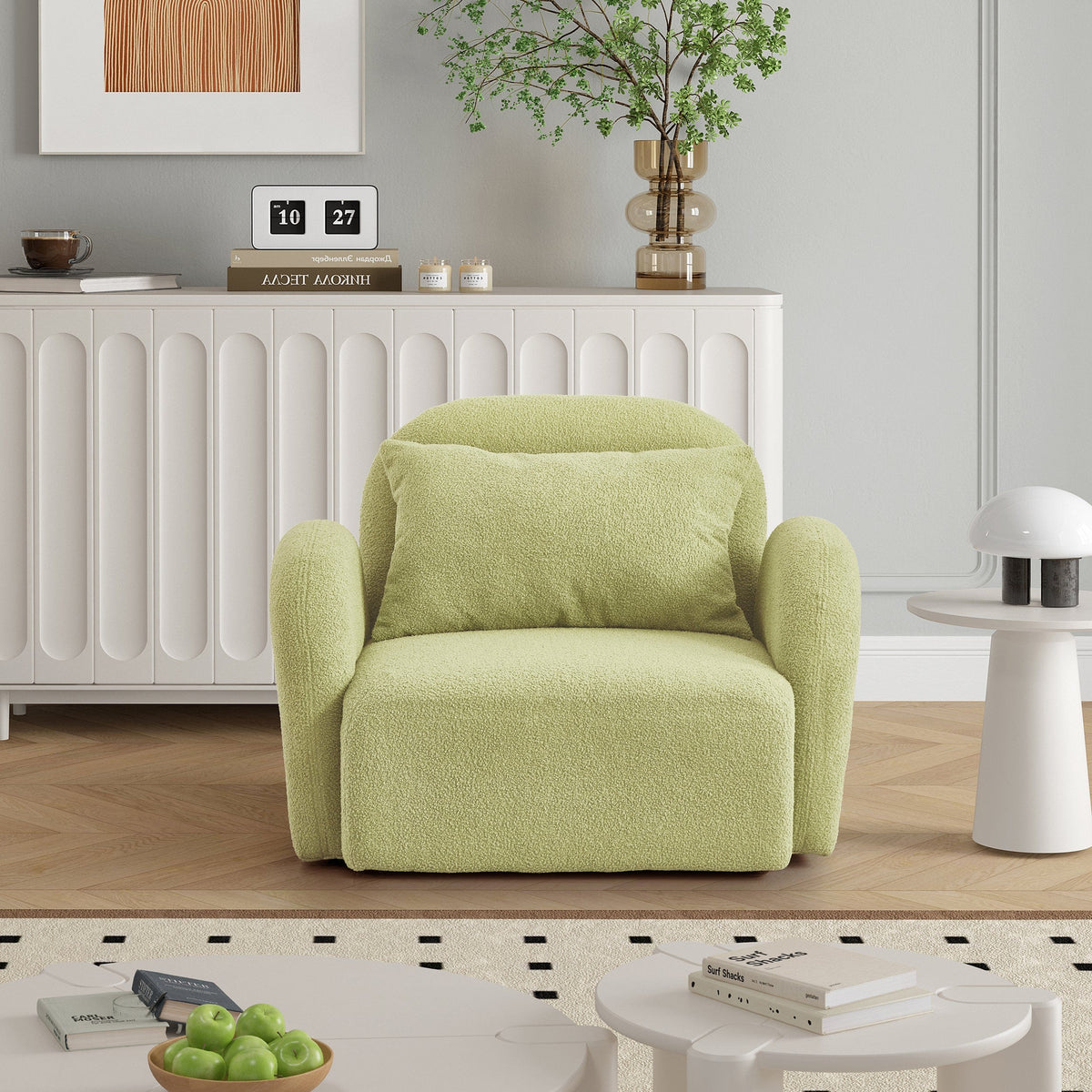 THE FURNITURE CO. Accent Chair Light Green Teddy Upholstered Lazy Sofa Chair