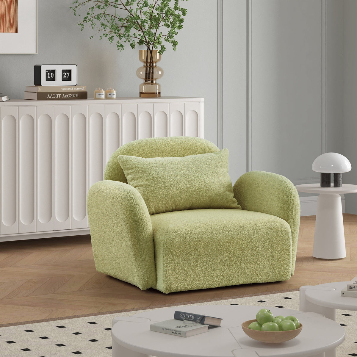 THE FURNITURE CO. Accent Chair Light Green Teddy Upholstered Lazy Sofa Chair