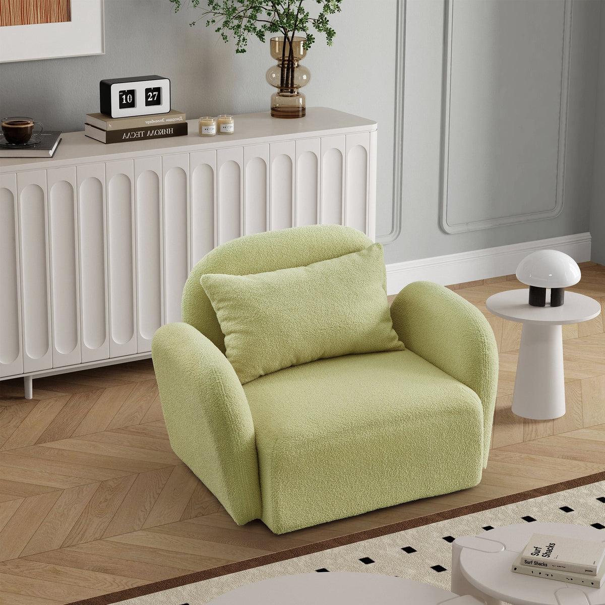 THE FURNITURE CO. Accent Chair Light Green Teddy Upholstered Lazy Sofa Chair