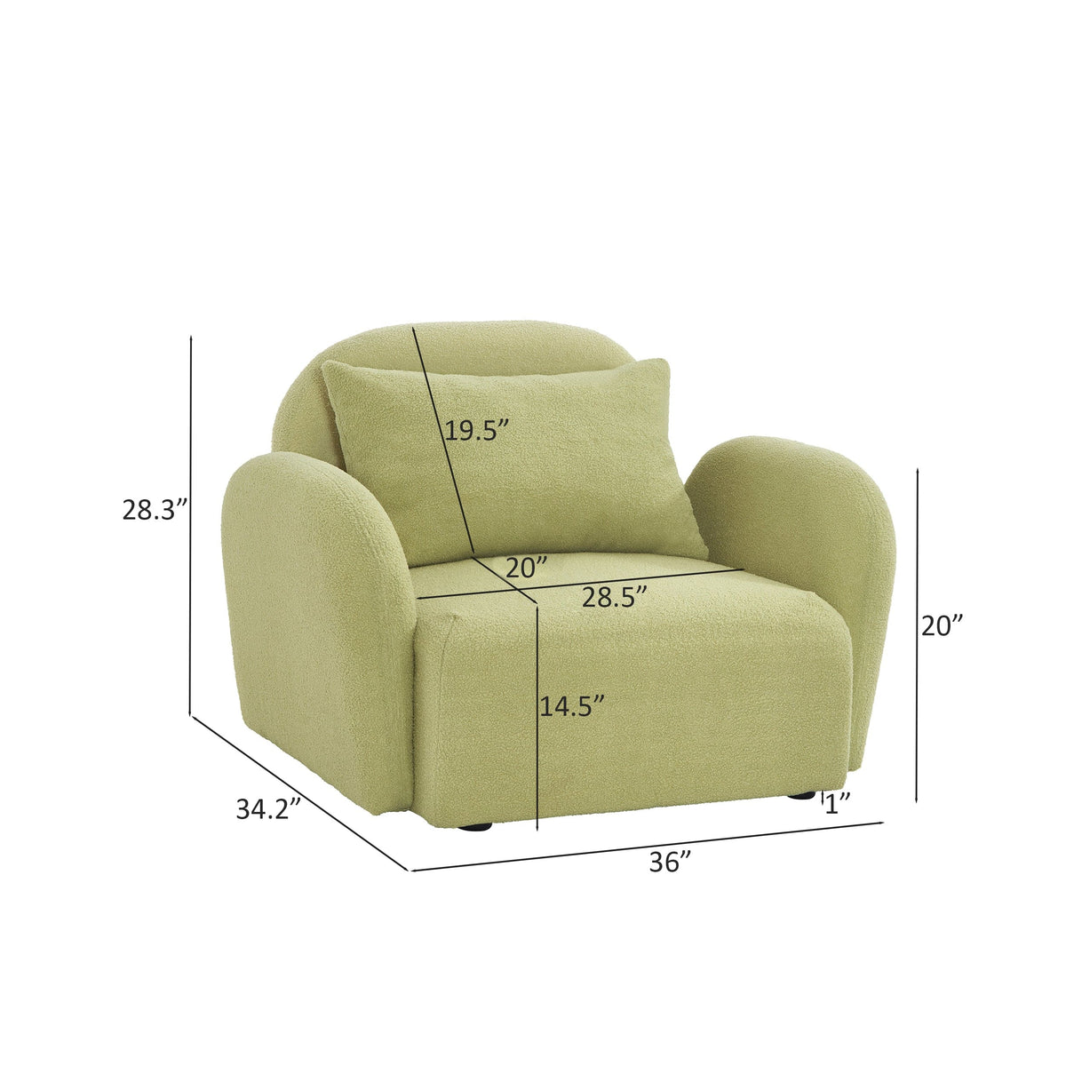 THE FURNITURE CO. Accent Chair Light Green Teddy Upholstered Lazy Sofa Chair
